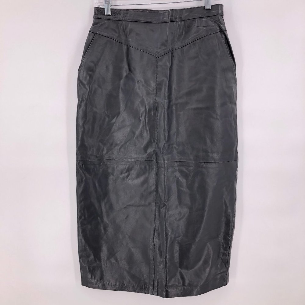 Like New Outerbound black midi leather skirt